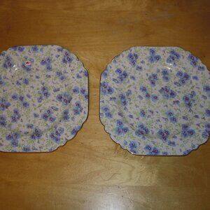 2 Vintage Lord Nelson England Blue Pansy Chintz Dinner Plate 8.5" x 8.5" EXC